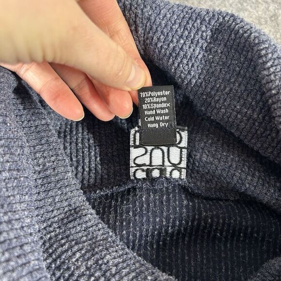 Clara Sun Woo Tunic Top Womens Medium Cowl Neck Rib Knit Blue Made In USA - Picture 8 of 8